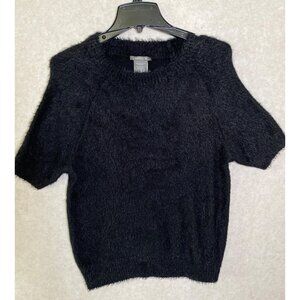 Matty M Womens Black Fuzzy Short Sleeve Sweater Size S